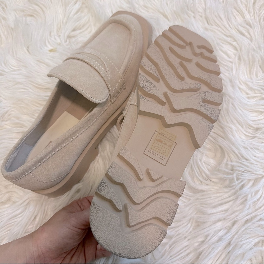 Dolce Vita Blush Nude Suede Chunky Loafers - Picture 3 of 9